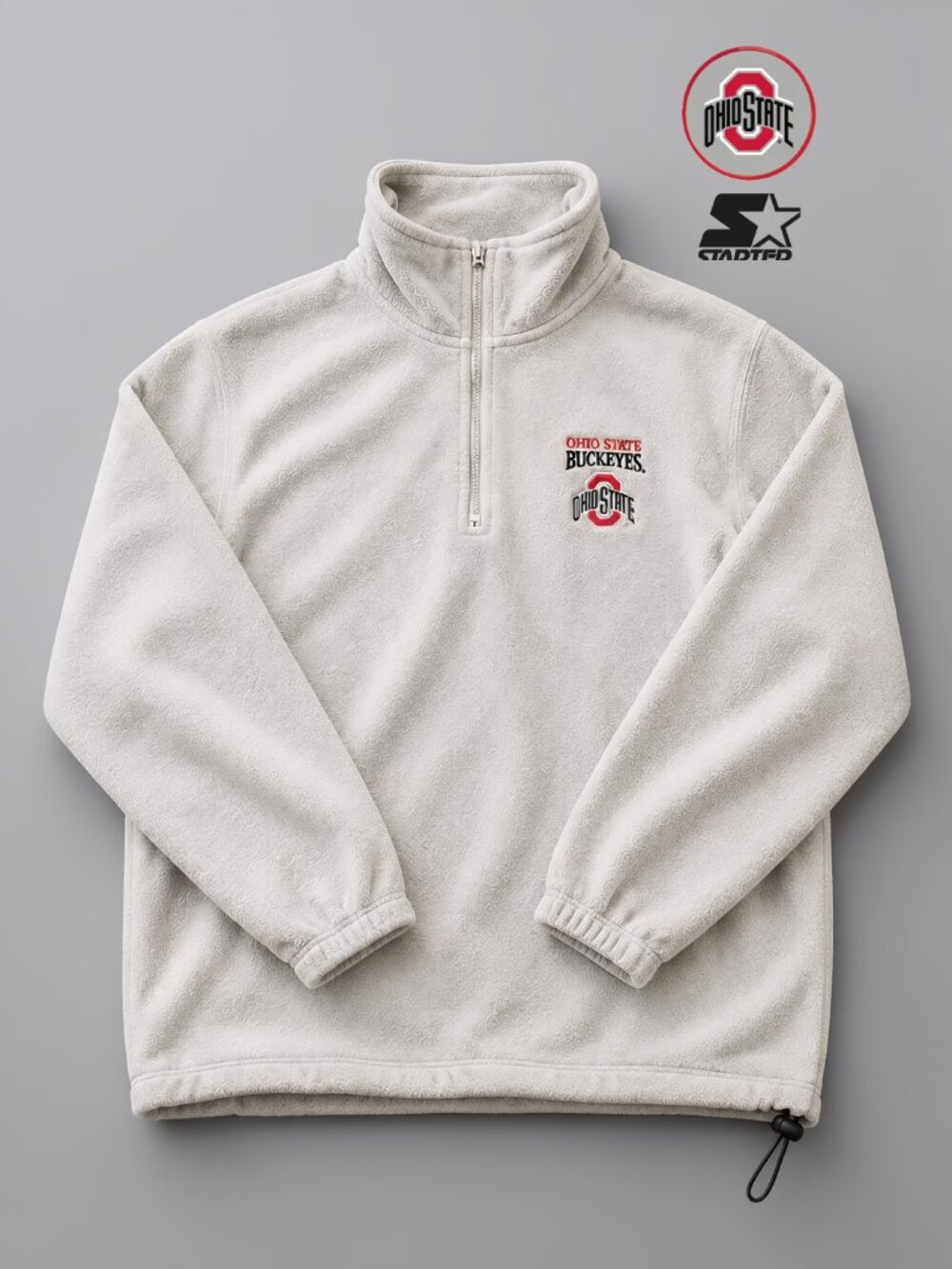 Starter Ohio State Buckeyes Gray Fleece Quarter Zip Pullover Bungee Hem Size L